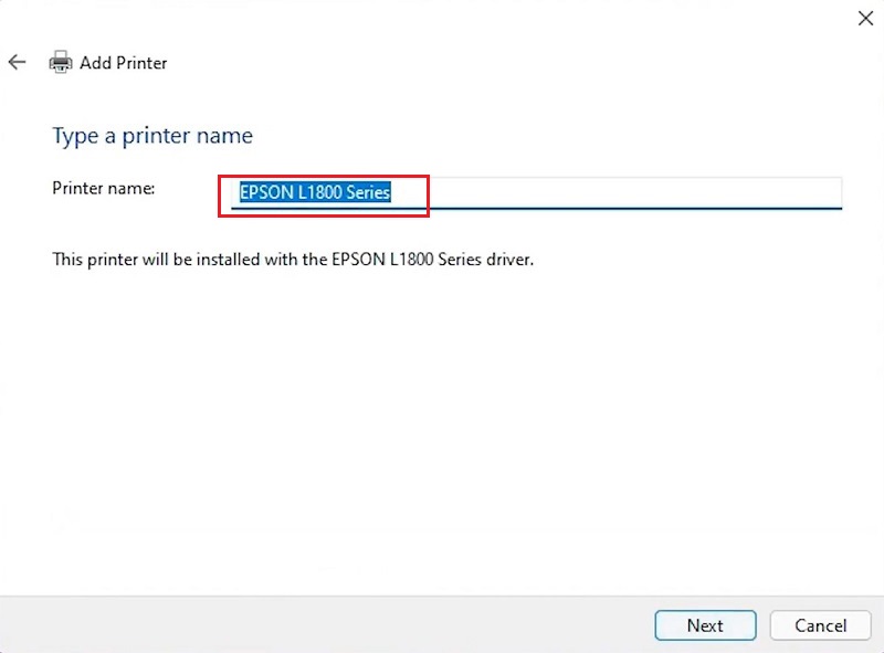 Cài đặt Driver máy in Epson L1800 bằng cách add printer từ Control Panel - Bước 7