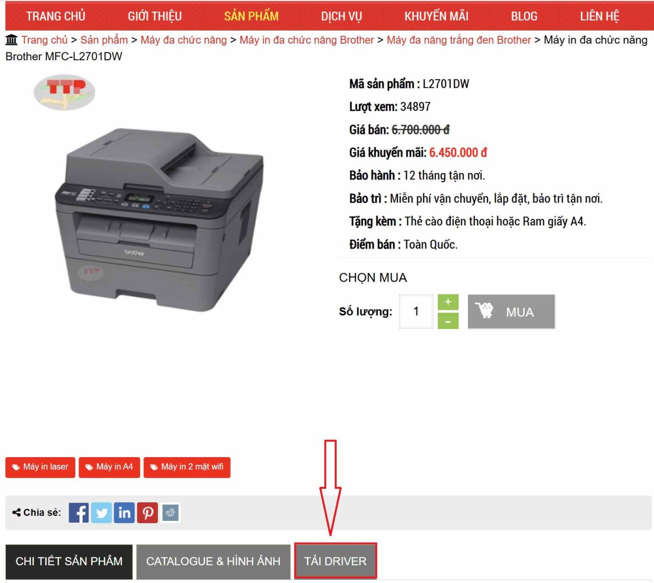 Hướng dẫn cài đặt máy in Brother MFC-L2701Dw TTP