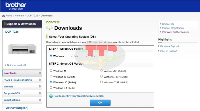 Hướng dẫn tải Driver máy in Brother T226 - Bước 2