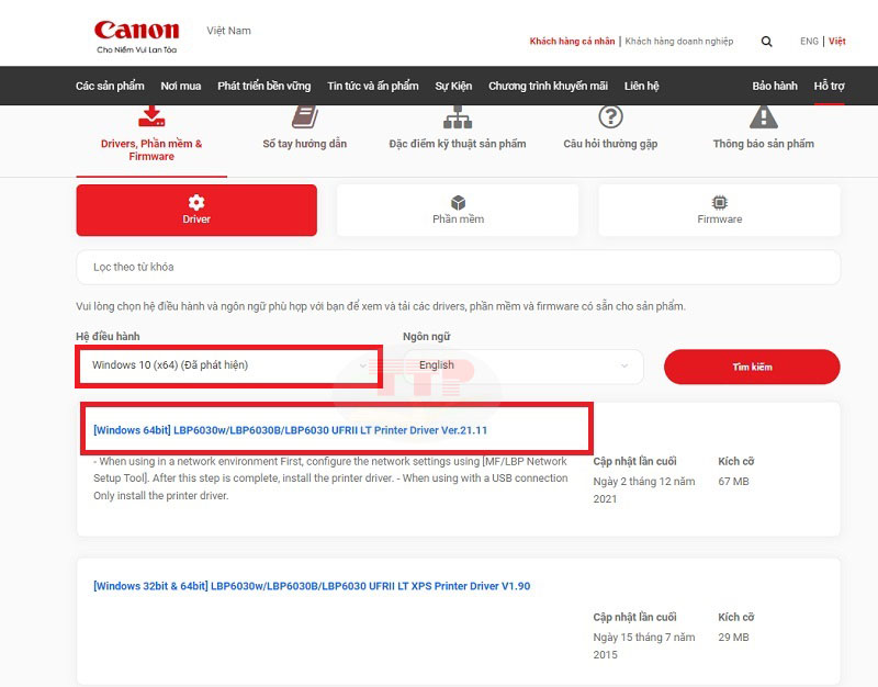 Hướng dẫn tải Driver Canon LBP6030B TTP - Bước 4