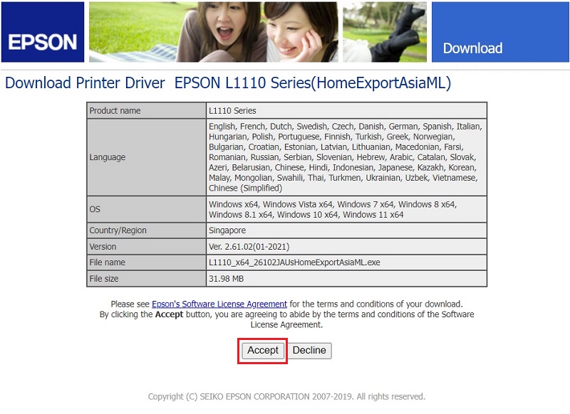 Hướng dẫn tải Driver Epson L1110 - Bước 5