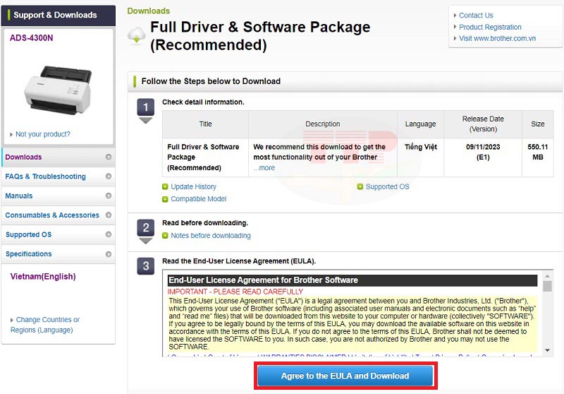 Hướng dẫn tải Driver máy scan brother ADS-4300n - Bước 6