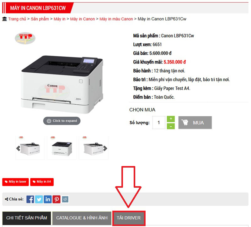 Hướng dẫn tải Driver máy in Canon LBP631Cw TTP