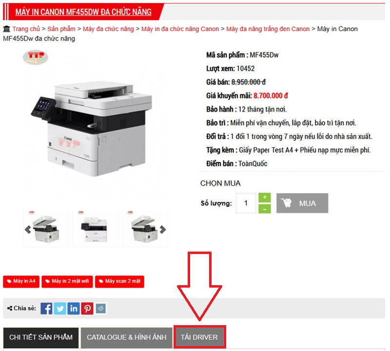 Hướng dẫn tải Driver máy in Canon MF455Dw TTP