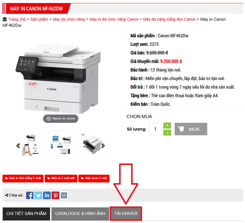 Tải Driver máy in Canon MF462Dw TTP