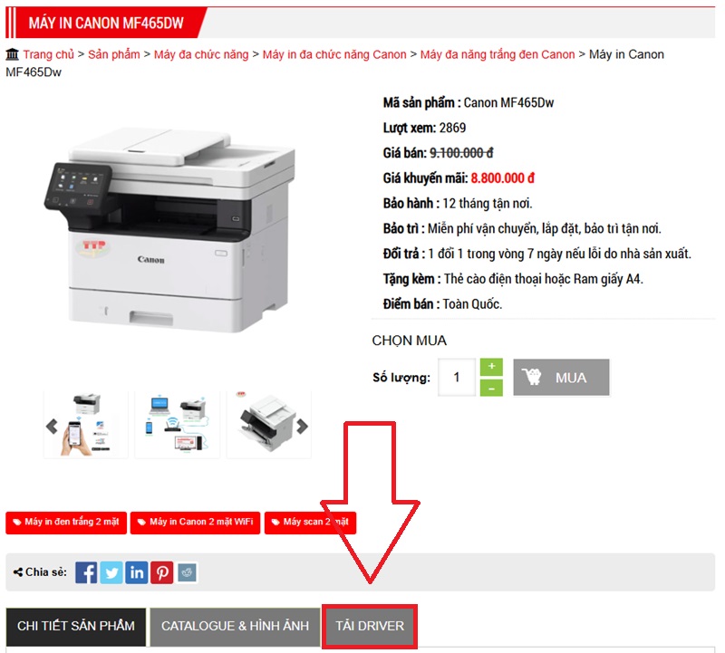  Tải Driver máy in Canon MF465Dw TTP