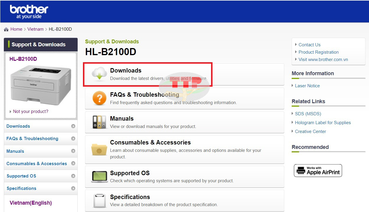 Hướng dẫn tải Driver Brother HL-B2100D - Bước 2
