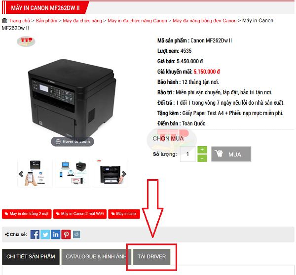 Tải Driver máy in Canon MF262Dw II chi tiết
