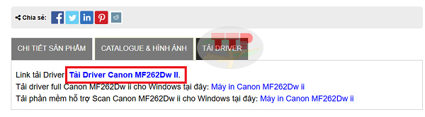 Tải Driver máy in Canon MF262Dw II chi tiết